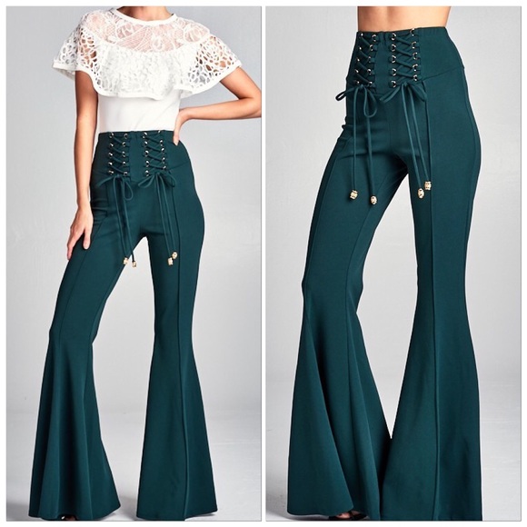 green bell bottom pants